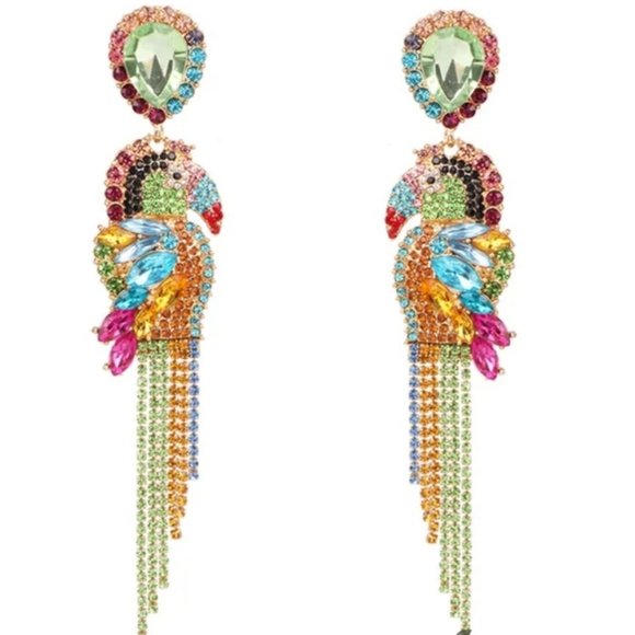 Parrot Rhinestone Statement Earrings Multi-color - Picture 6 of 9